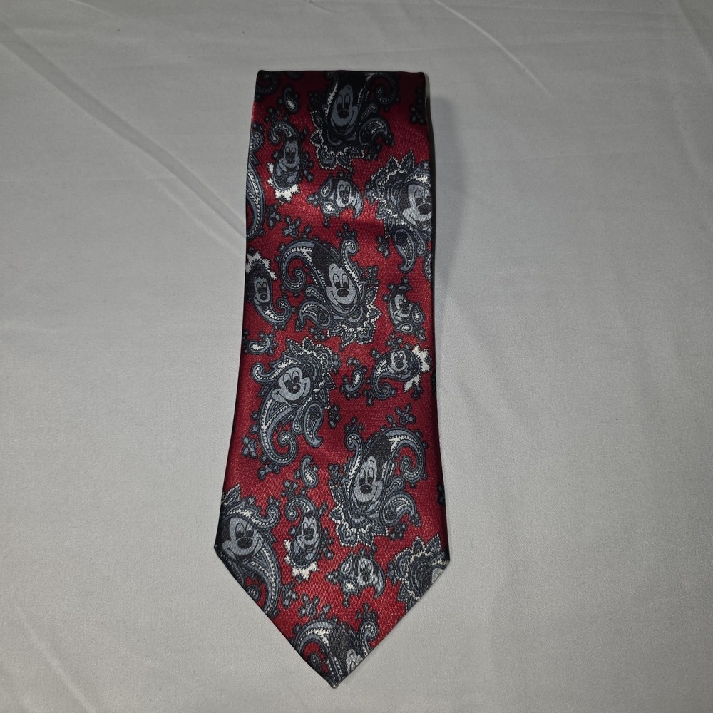Mickey Mouse Men's  Tie Paisley‎ Red Wine Gray Black Gold Man
